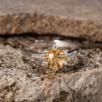 S925 Sterling Silver Natural Citrine Gemstone Ring